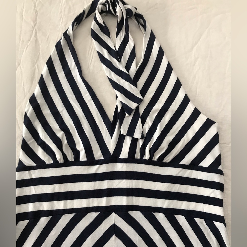 Banana Republic Womens halter dress. Large. Blue& White stripe. Cotton